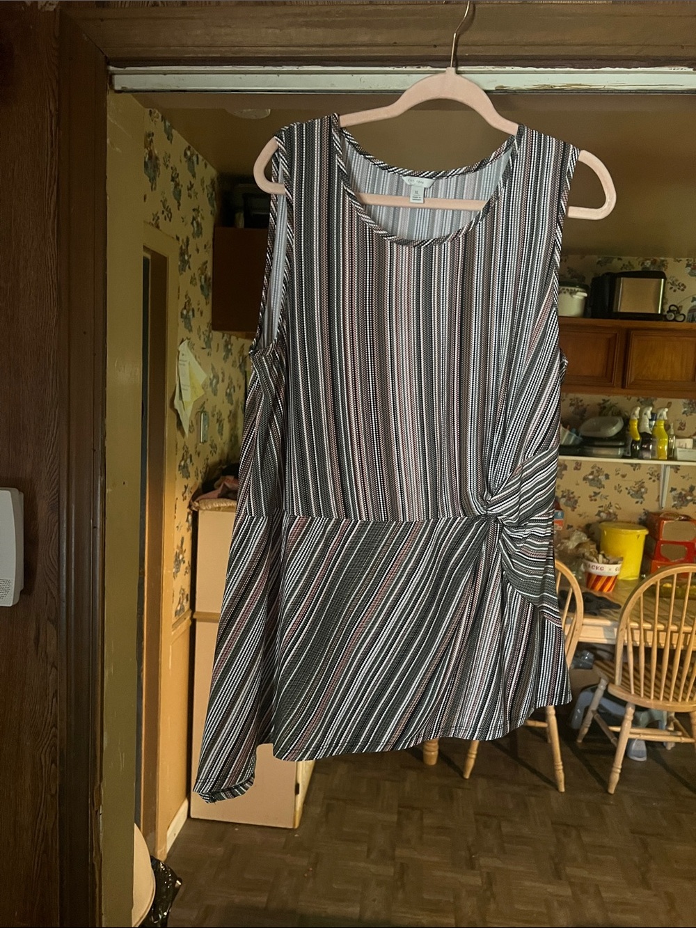 Cato Striped Sleeveless Knot-Accent Top in Black, White & Pink